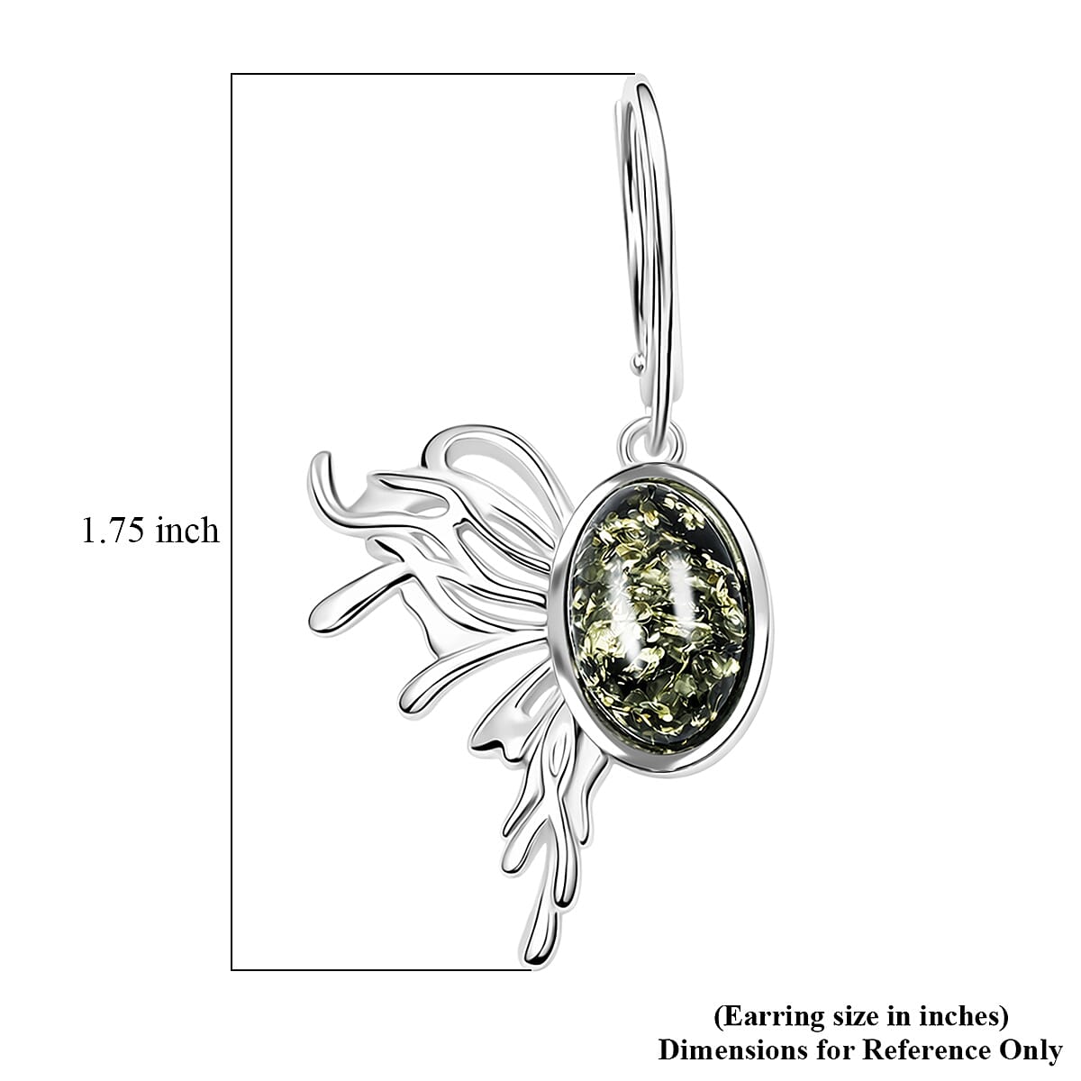Green Amber Fancy Earrings in Sterling Silver