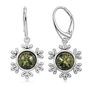 Green Amber Earrings in Sterling Silver