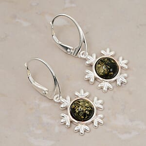 Green Amber Earrings in Sterling Silver
