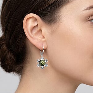 Green Amber Earrings in Sterling Silver