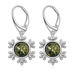 Green Amber Earrings in Sterling Silver