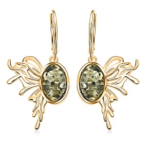 Green Amber Earrings in 14K YG Over Sterling Silver
