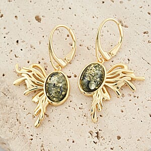 Green Amber Earrings in 14K YG Over Sterling Silver