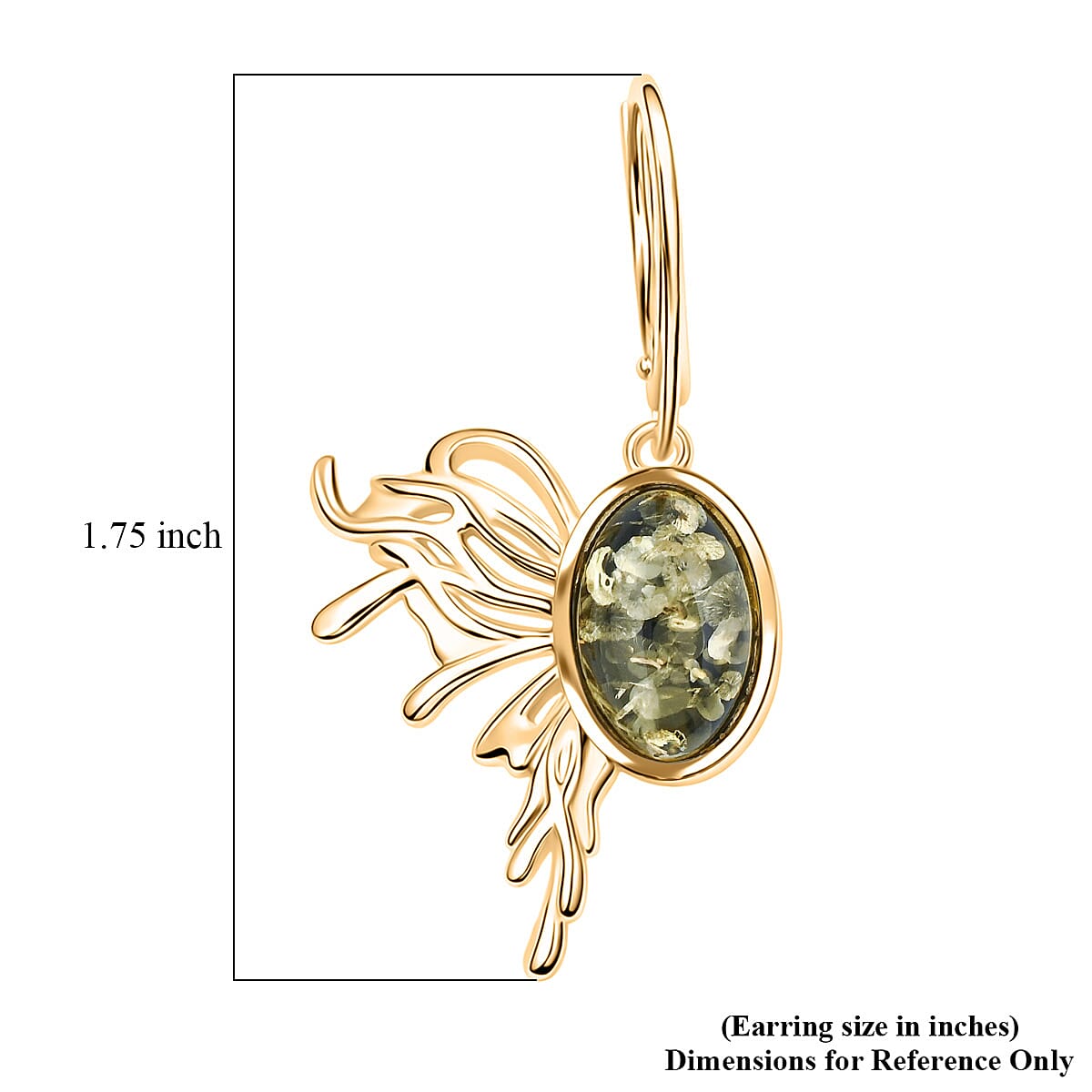 Green Amber Earrings in 14K YG Over Sterling Silver image number 3