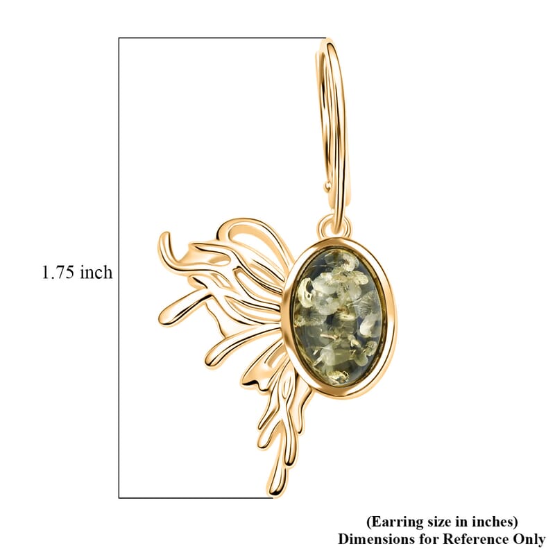 Green Amber Earrings in 14K YG Over Sterling Silver