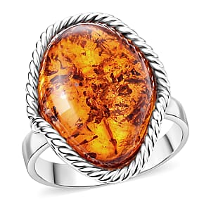 Baltic Amber Open Wrap Ring in Sterling Silver (Adjustable)
