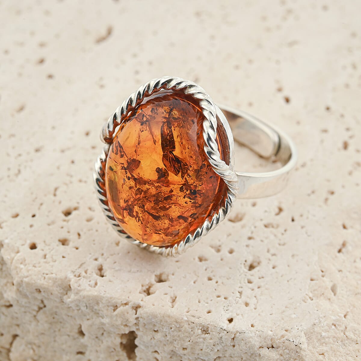 Baltic Amber Open Wrap Ring in Sterling Silver (Adjustable) image number 1