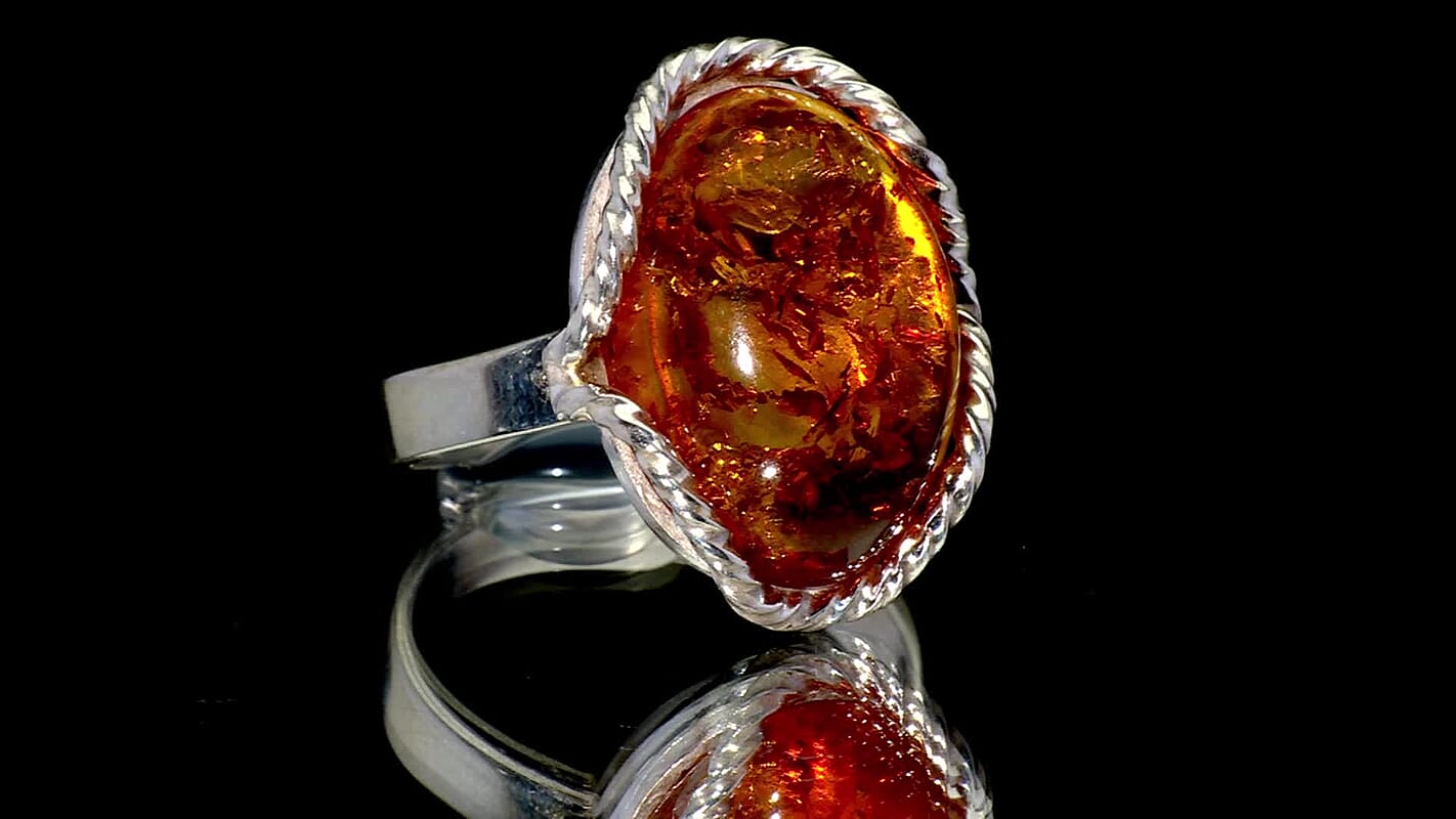 Baltic Amber Open Wrap Ring in Sterling Silver (Adjustable)