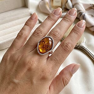 Baltic Amber Open Wrap Ring in Sterling Silver (Adjustable)