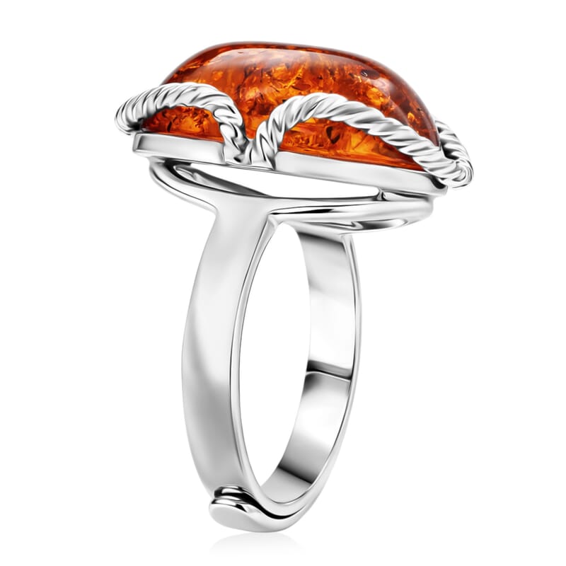 Baltic Amber Open Wrap Ring in Sterling Silver (Adjustable)