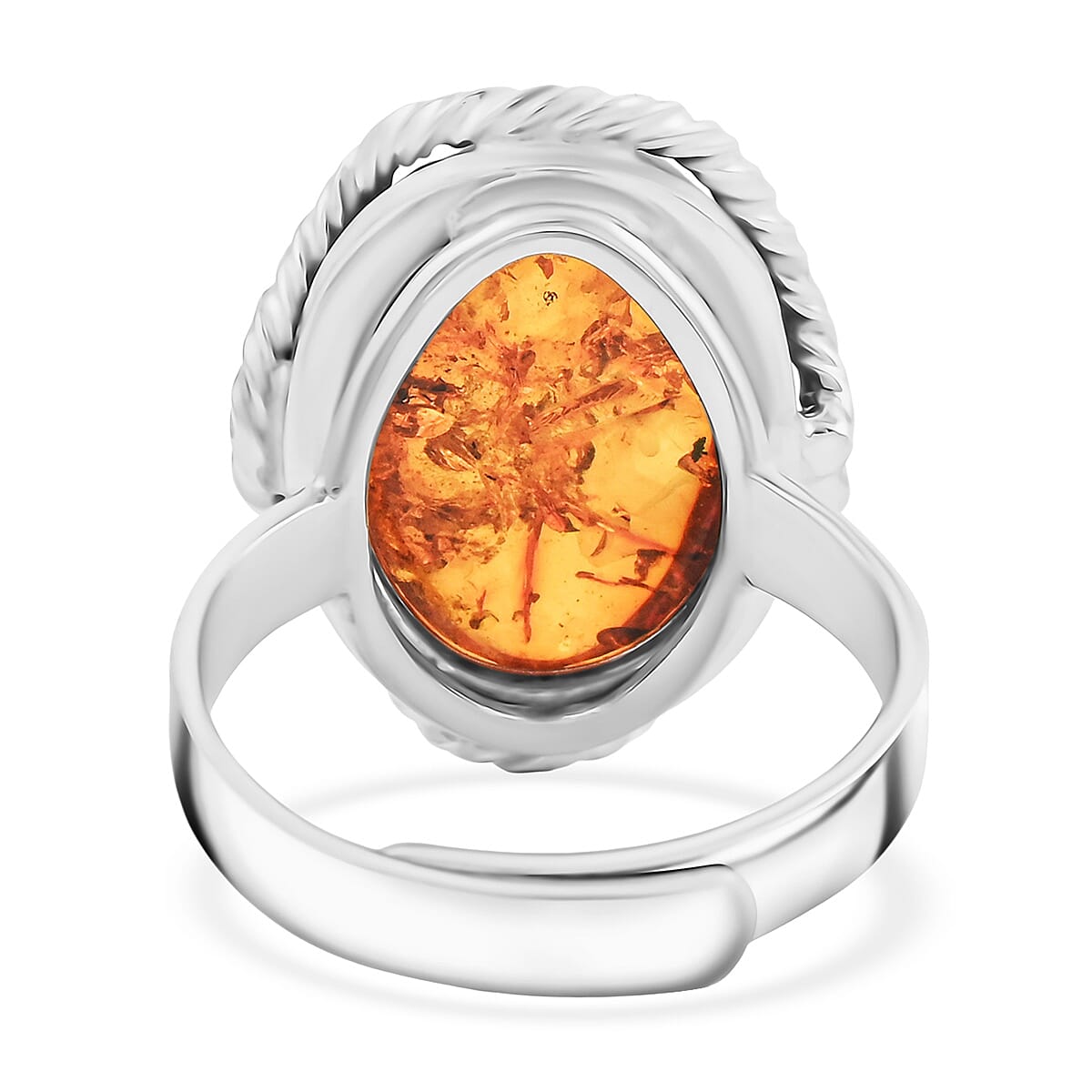 Baltic Amber Open Wrap Ring in Sterling Silver (Adjustable) image number 4
