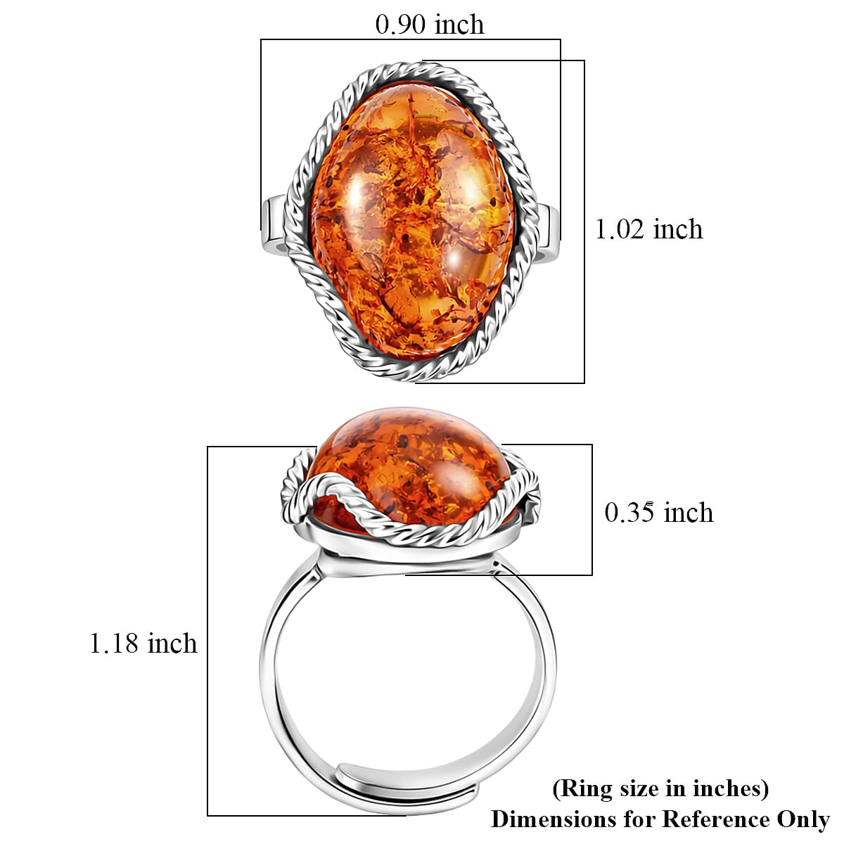 Baltic Amber Open Wrap Ring in Sterling Silver (Adjustable) image number 5