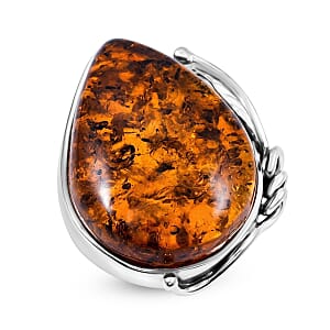 Baltic Honey Amber Open Wrap Ring in Sterling Silver (Adjustable)