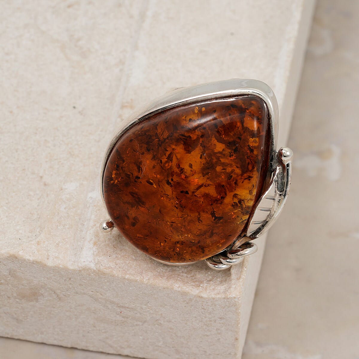 Baltic Honey Amber Open Wrap Ring in Sterling Silver (Adjustable) image number 1