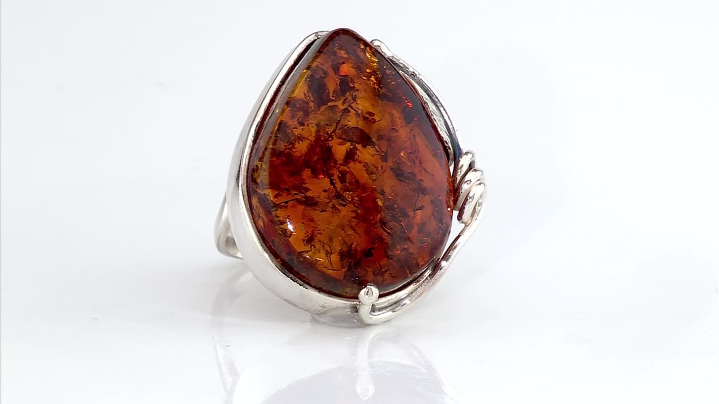 Baltic Honey Amber Open Wrap Ring in Sterling Silver (Adjustable)