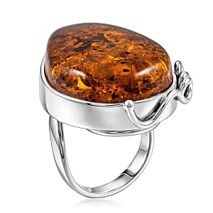 Baltic Honey Amber Open Wrap Ring in Sterling Silver (Adjustable)