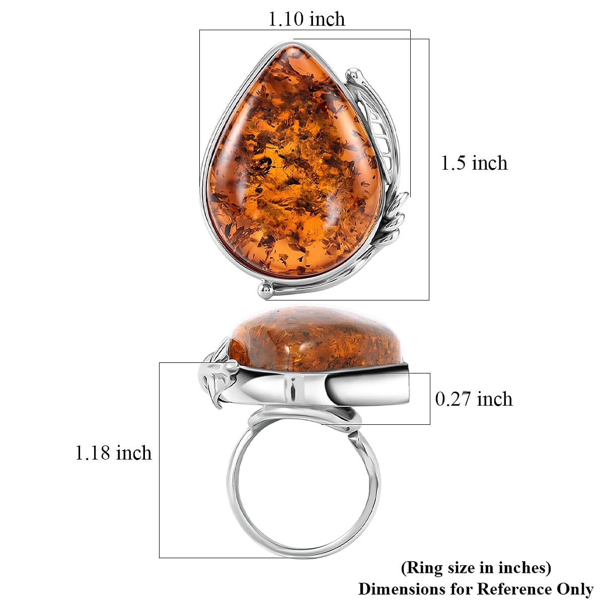 Baltic Honey Amber Open Wrap Ring in Sterling Silver (Adjustable) image number 4