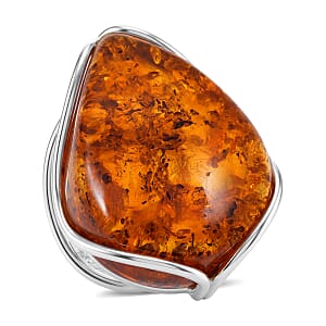 Honey Amber Open Wrap Ring in Sterling Silver (Adjustable)