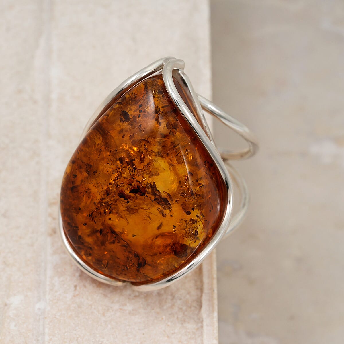 Honey Amber Open Wrap Ring in Sterling Silver (Adjustable) image number 1