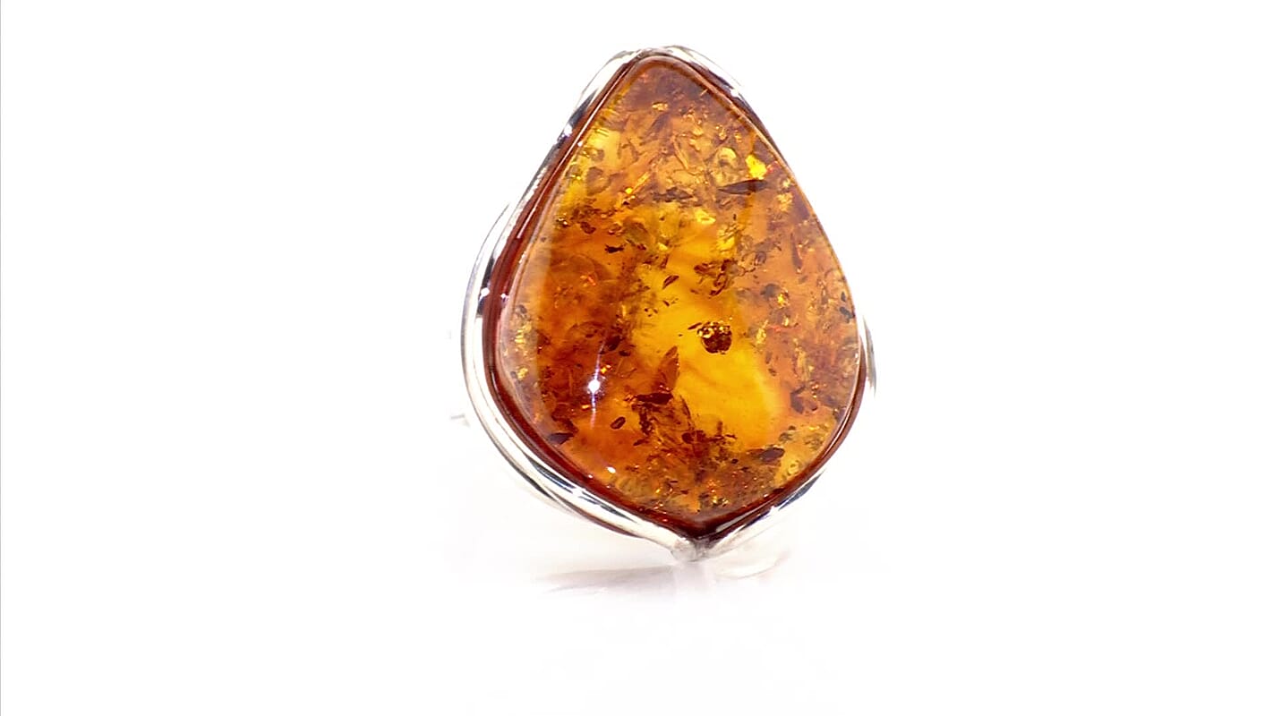 Honey Amber Open Wrap Adjustable Ring in Sterling Silver