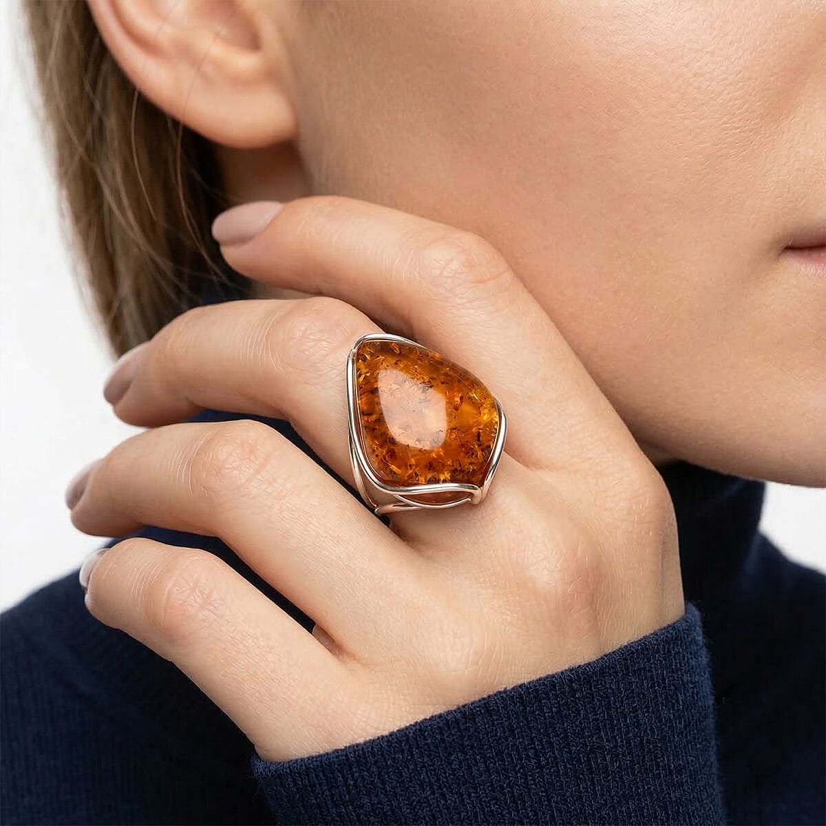 Honey Amber Open Wrap Ring in Sterling Silver (Adjustable) image number 2