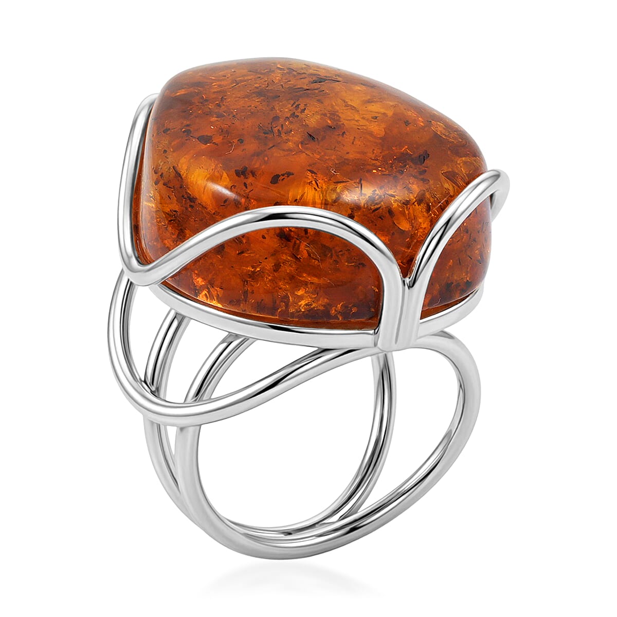 Honey Amber Open Wrap Ring in Sterling Silver (Adjustable) image number 3