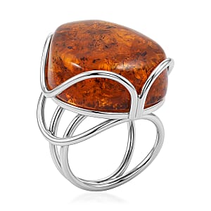 Honey Amber Open Wrap Ring in Sterling Silver (Adjustable)