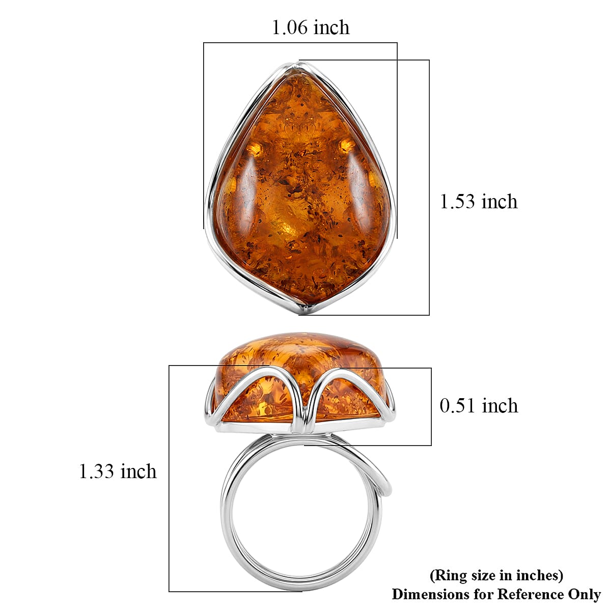 Honey Amber Open Wrap Ring in Sterling Silver (Adjustable) image number 4