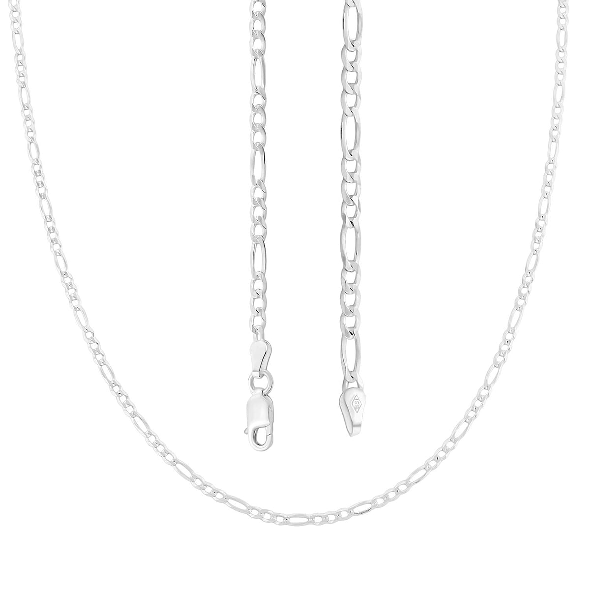 Italian Flat Figaro Chain Necklace in Sterling Silver 5.5 Grams (20 Inches) image number 4
