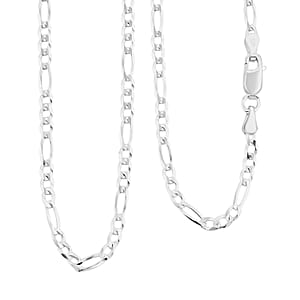Italian Flat Figaro Chain Necklace in Sterling Silver 6.6 Grams (24 Inches)