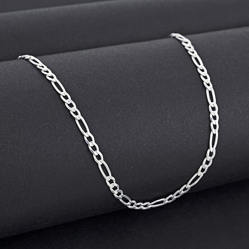 Italian Flat Figaro Chain Necklace in Sterling Silver 4.95 Grams (18 Inches)