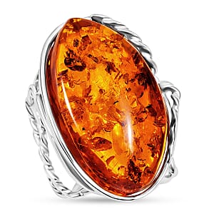 Honey Amber Open Wrap Ring in Sterling Silver (Adjustable)