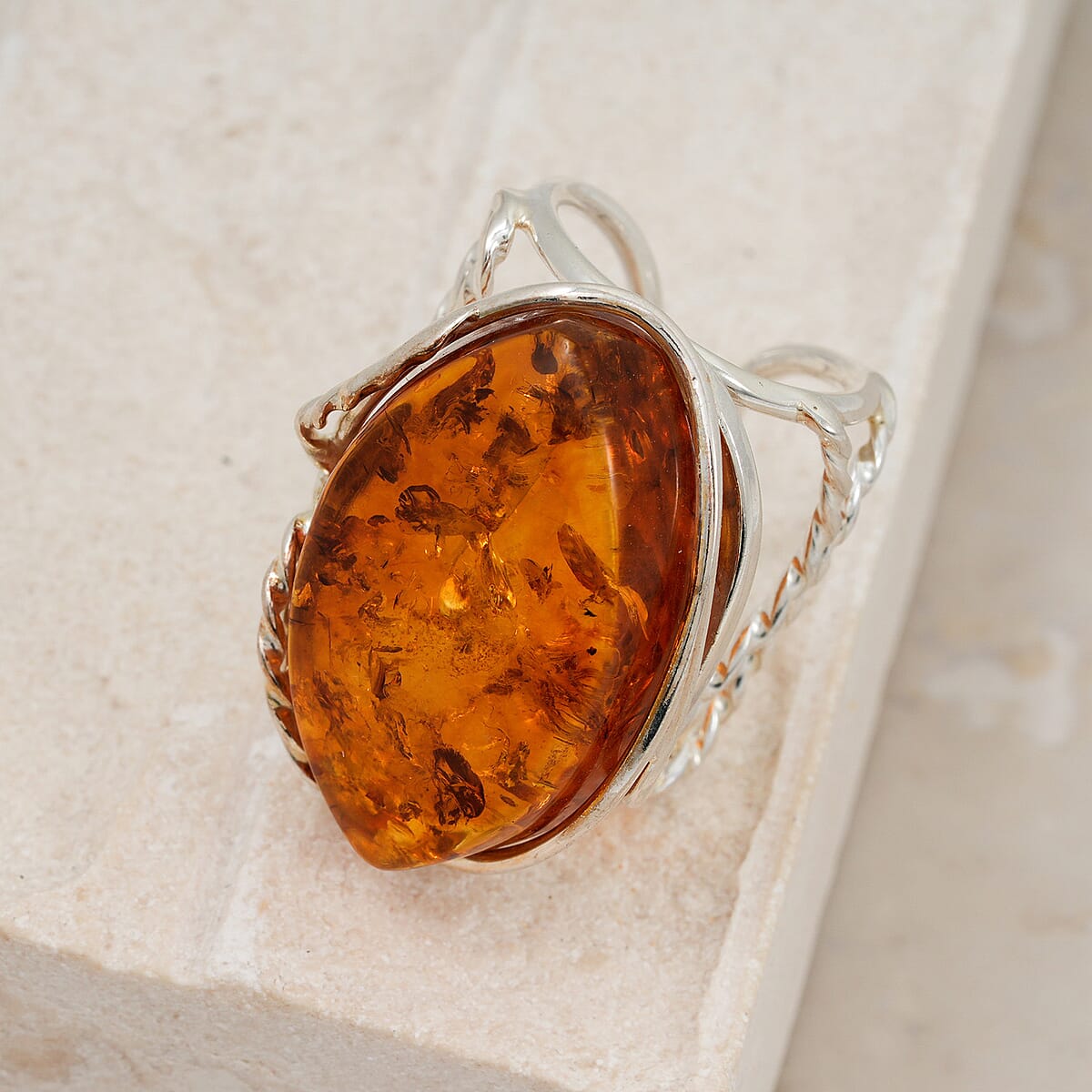 Honey Amber Open Wrap Ring in Sterling Silver (Adjustable) image number 1