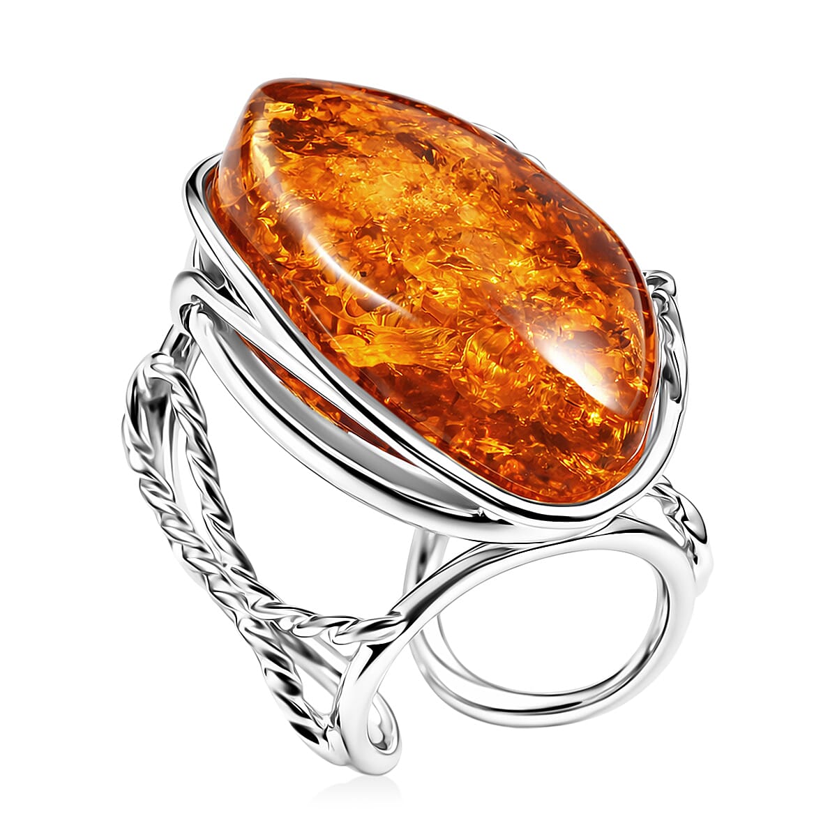 Honey Amber Open Wrap Ring in Sterling Silver (Adjustable) image number 3