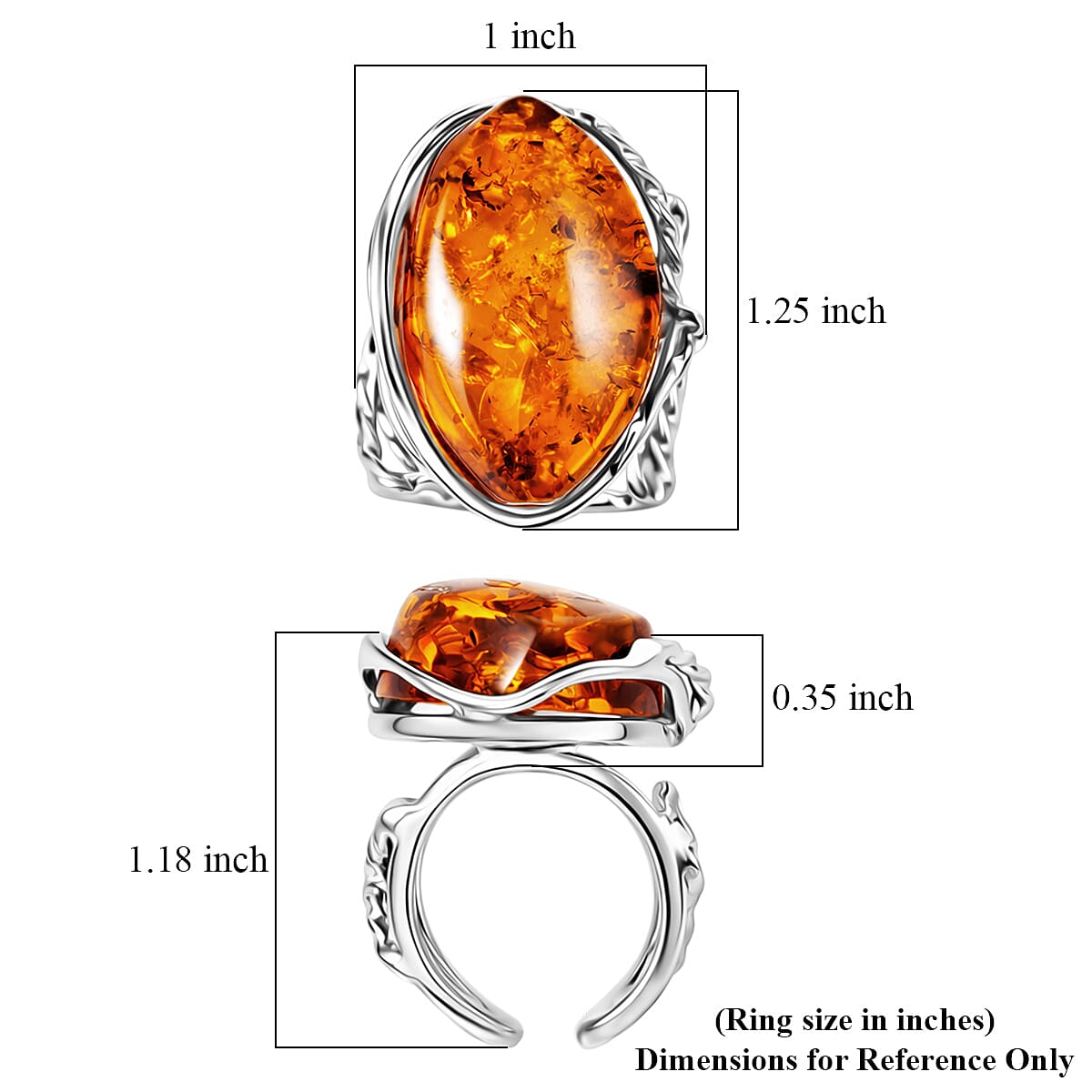 Honey Amber Open Wrap Ring in Sterling Silver (Adjustable) image number 4