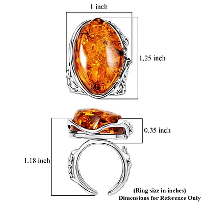 Honey Amber Open Wrap Ring in Sterling Silver (Adjustable)