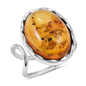 Honey Amber Open Ring in Sterling Silver (Adjustable)