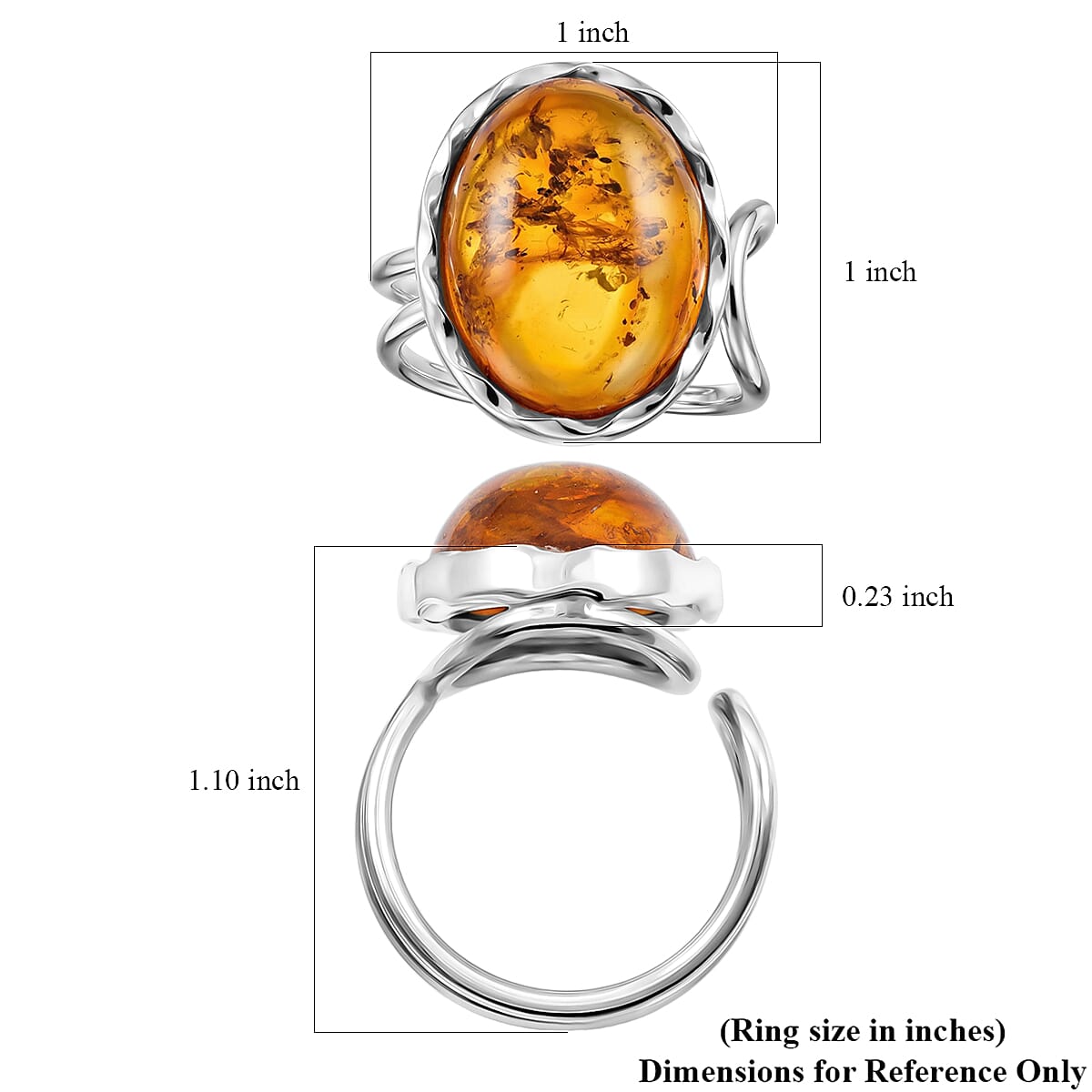 Honey Amber Open Ring in Sterling Silver (Adjustable) image number 4