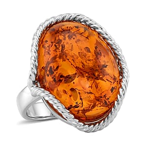 Baltic Amber Wrap Ring in Sterling Silver (Size 6.5)