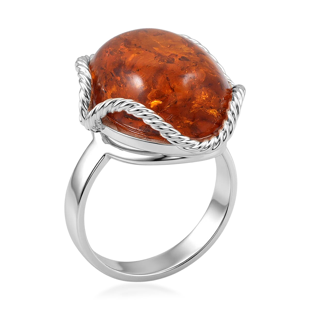 Baltic Amber Wrap Ring in Sterling Silver (Size 6.5) image number 3