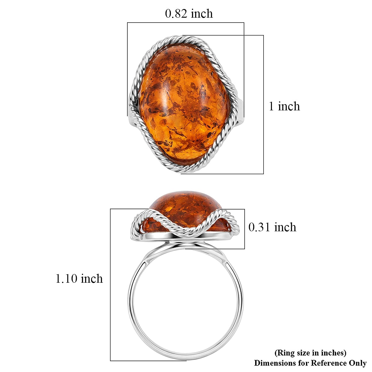Baltic Amber Wrap Ring in Sterling Silver (Size 6.5) image number 4