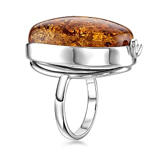 Baltic Amber Ring in Sterling Silver (Size 6.5)