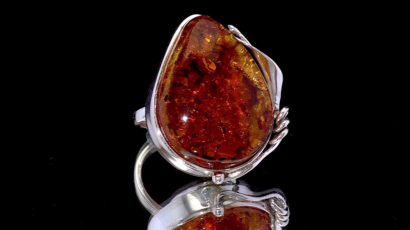 Baltic Amber Ring in Sterling Silver (Size 7)