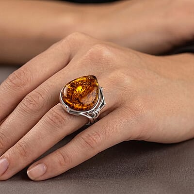 Baltic Amber Ring in Sterling Silver (Size 7.0)