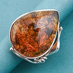 Baltic Amber Ring in Sterling Silver (Size 7.5)