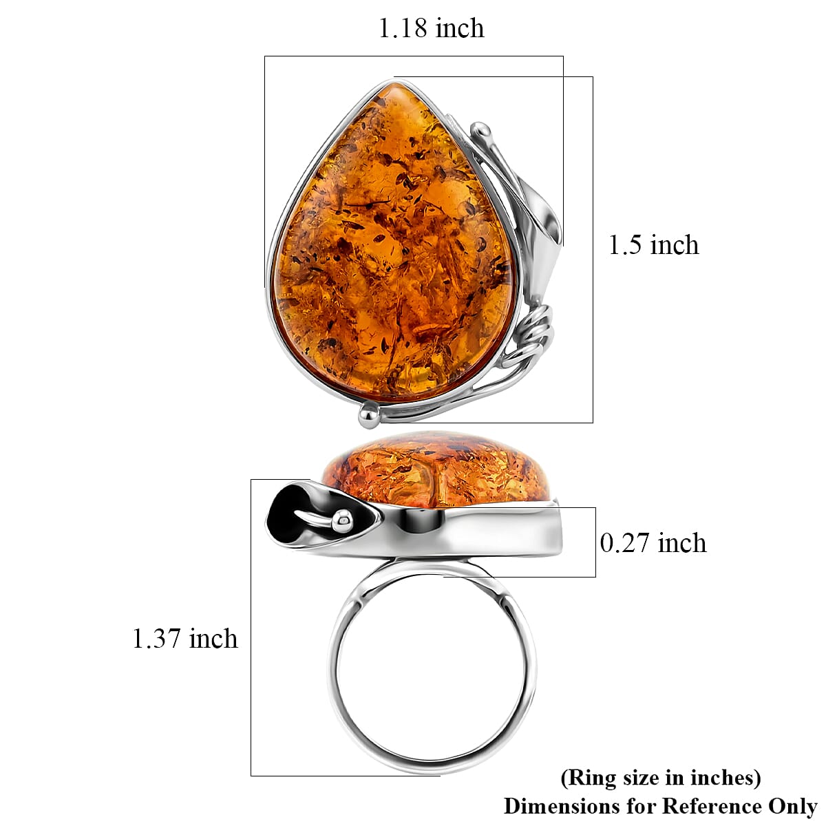 Baltic Amber Ring in Sterling Silver (Size 9.5) image number 5