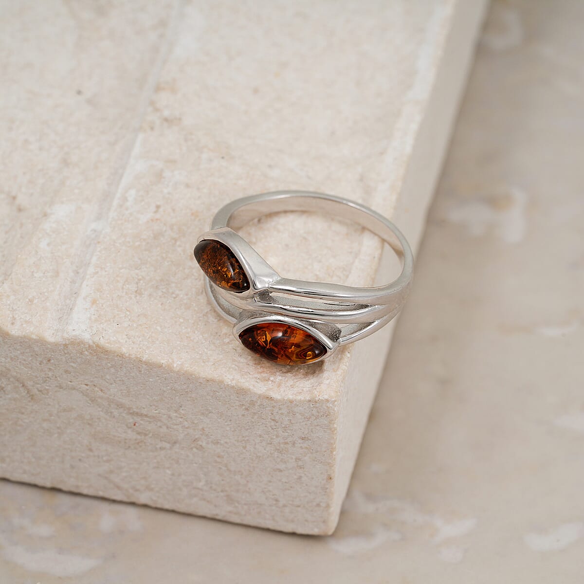 Baltic Amber Ring in Sterling Silver (Size 6) image number 1