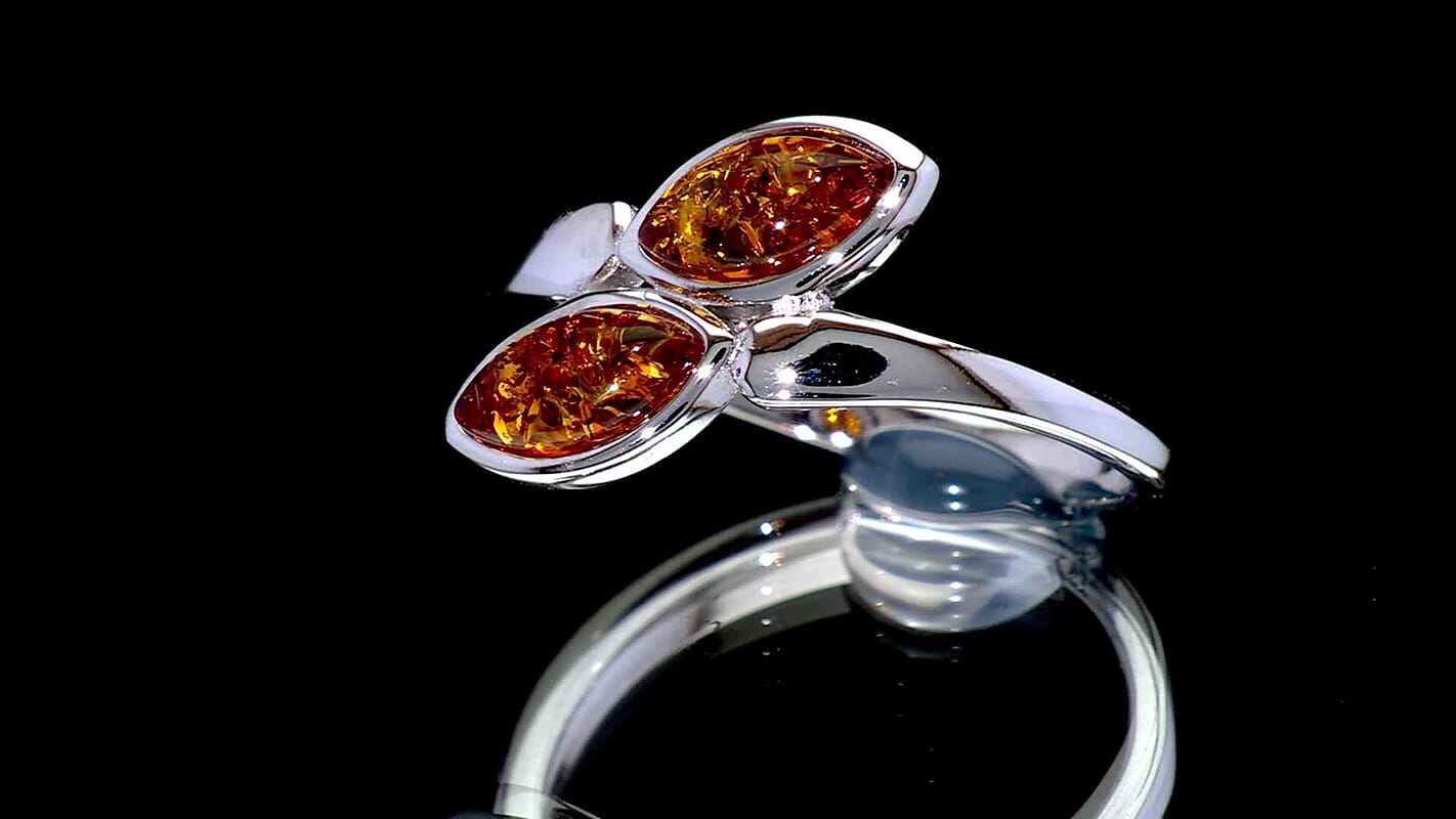 Baltic Amber Ring in Sterling Silver (Size 6)