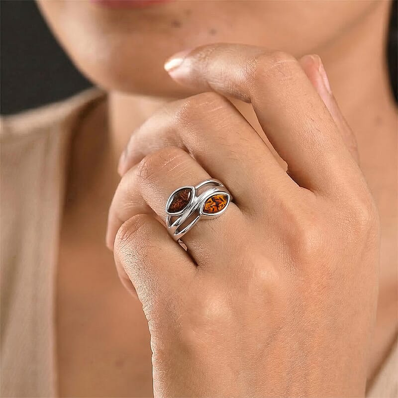 Baltic Amber Ring in Sterling Silver (Size 8.0)