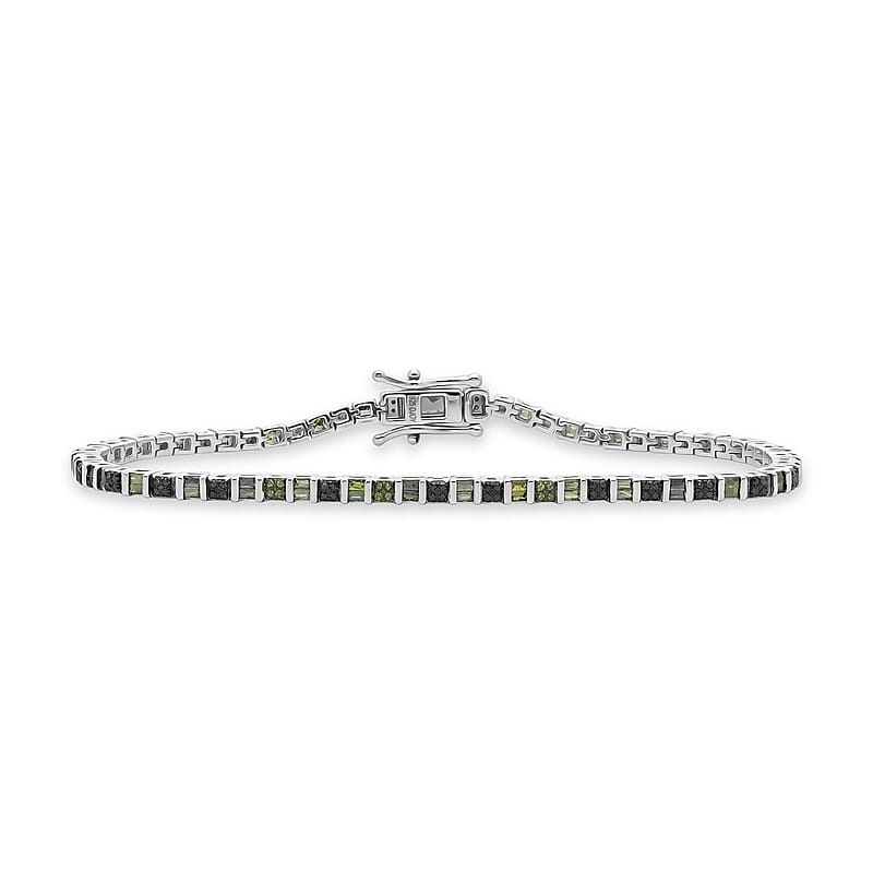 D'Joy Green Diamond (IR) 1.00 ctw Classic Tennis Bracelet in Rhodium Over Sterling Silver (7.25 In)